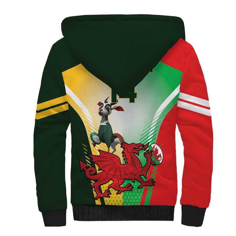 Custom South Africa And Wales Rugby Springboks Welsh Mascots Dynamic Version Sherpa Hoodie