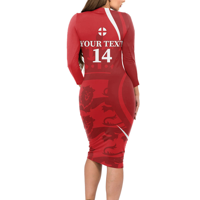 Custom England Cricket 2024 World Cup Go Champions Long Sleeve Bodycon Dress