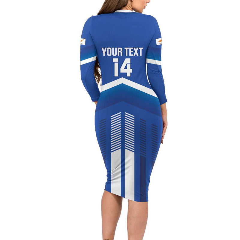 Custom Cyprus Football Go Champions Long Sleeve Bodycon Dress