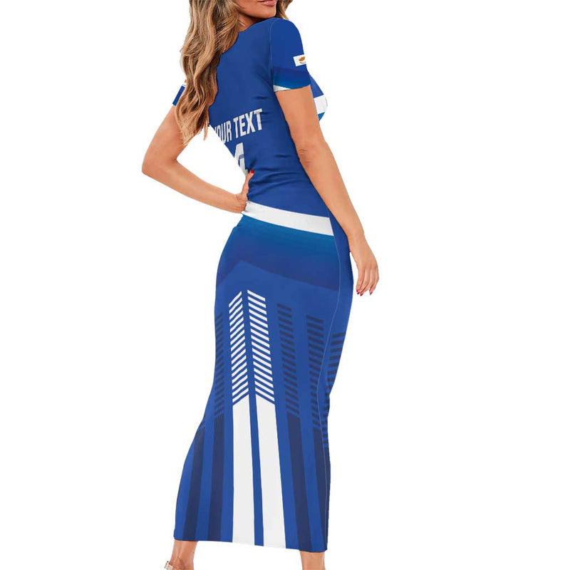 Custom Cyprus Football Go Champions Short Sleeve Bodycon Dress