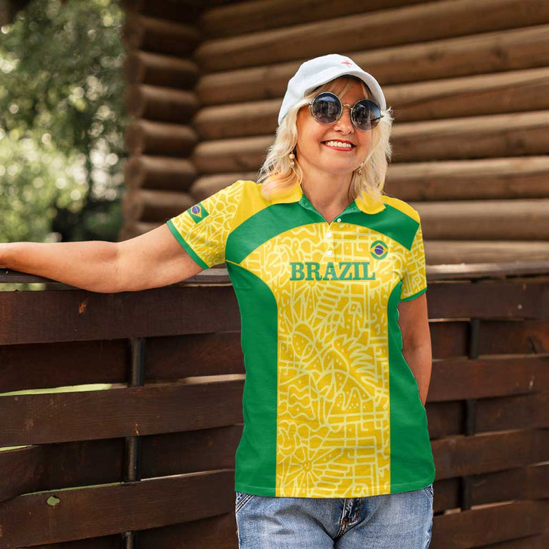 Custom Brazil Football Vamos Selecao - Yellow Women Polo Shirt