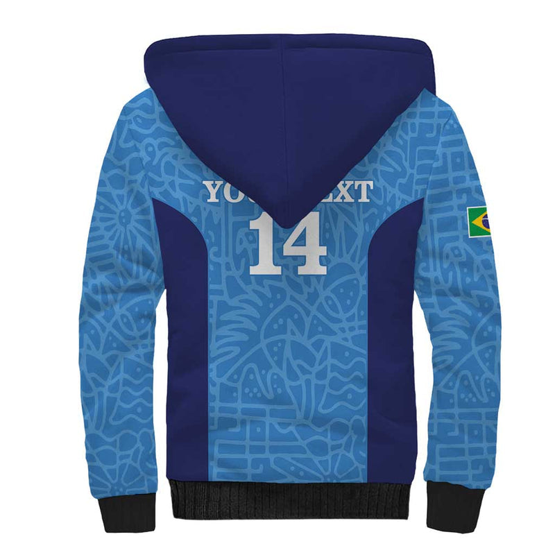 Custom Brazil Football Vamos Selecao - Blue Sherpa Hoodie