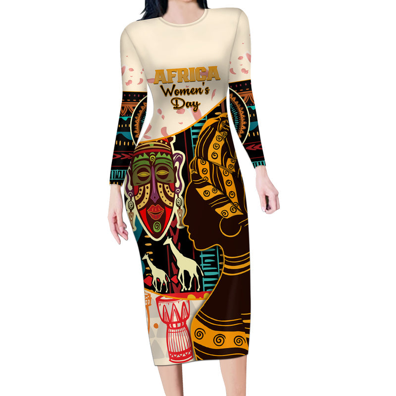 Africa International Women Day African Pattern Long Sleeve Bodycon Dress
