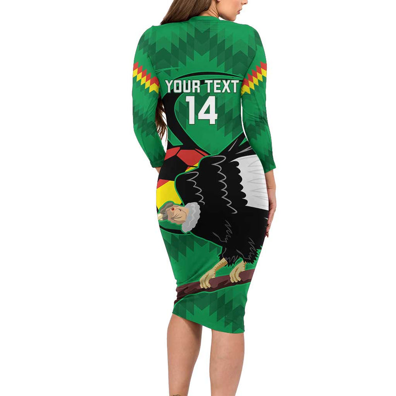 Custom Bolivia Football Andean Condor Vamo La Verde Long Sleeve Bodycon Dress
