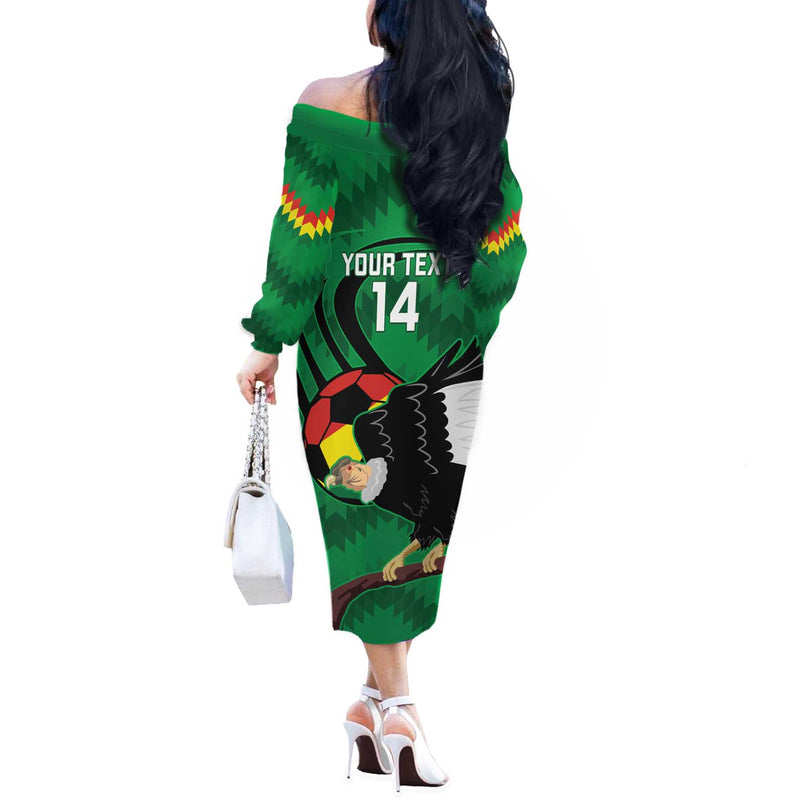 Custom Bolivia Football Andean Condor Vamo La Verde Off The Shoulder Long Sleeve Dress