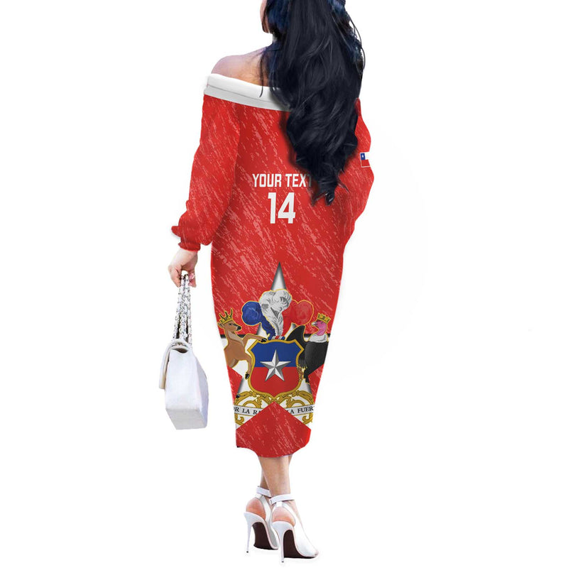 Custom Chile Football Vamos La Roja Off The Shoulder Long Sleeve Dress