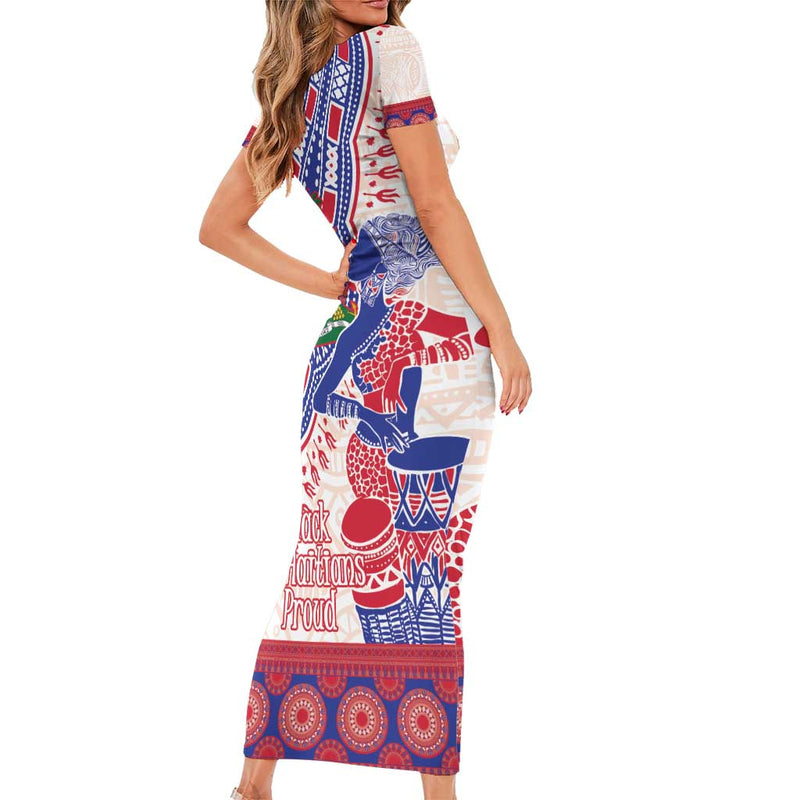 Afro-haitians Proud Haiti Coat Of Arms Dashiki Short Sleeve Bodycon Dress