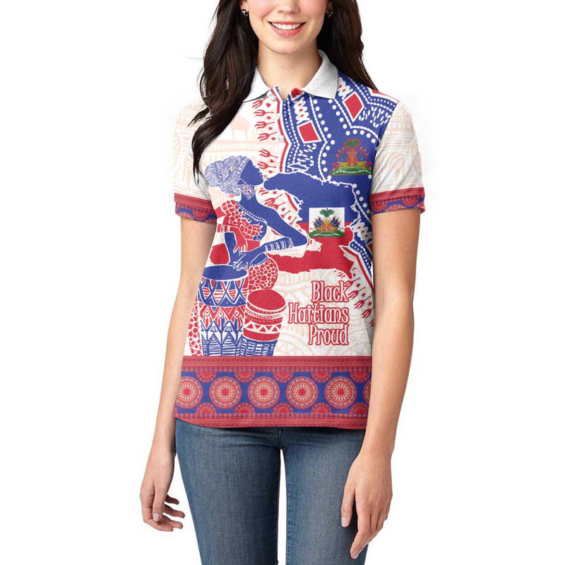 Afro-Haitians Proud Haiti Coat Of Arms Dashiki Women Polo Shirt