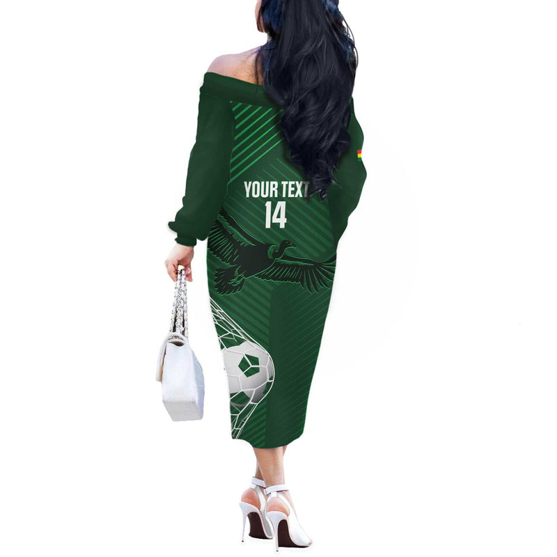 Custom Bolivia Football Vamos La Verde Off The Shoulder Long Sleeve Dress