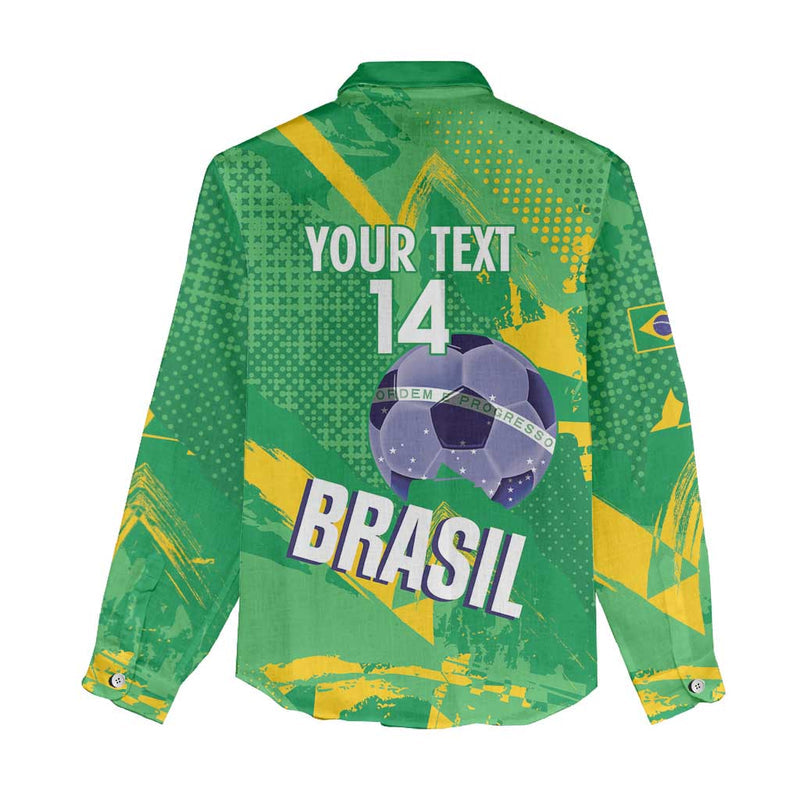 Custom Brazil Football Vamos Selecao Brushes Style Women Casual Shirt