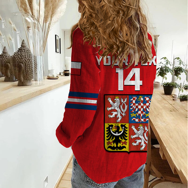 (Custom Text And Number) Czech Republic Hockey 2023 Sporty Style Women Casual Shirt