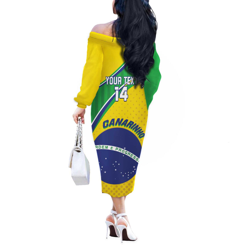 Custom Brazil Football Vamos Canarinho Off The Shoulder Long Sleeve Dress