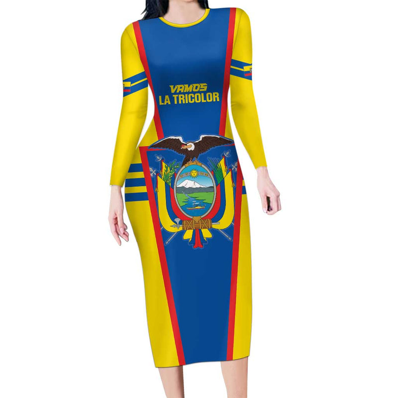 Custom Ecuador Football Vamos La Tricolor Long Sleeve Bodycon Dress