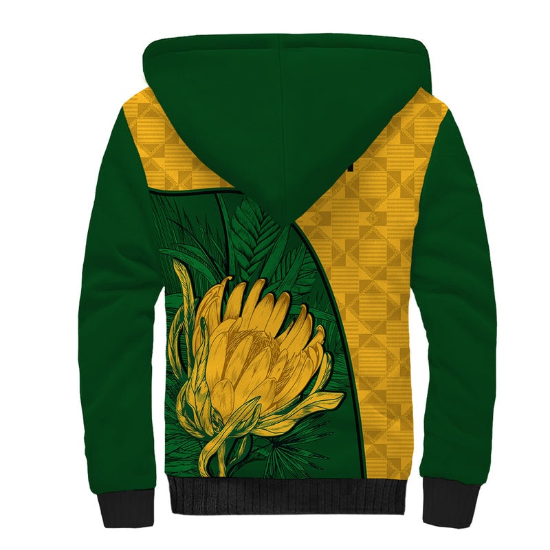 Custom South Africa King Protea With Kente Pattern Sherpa Hoodie