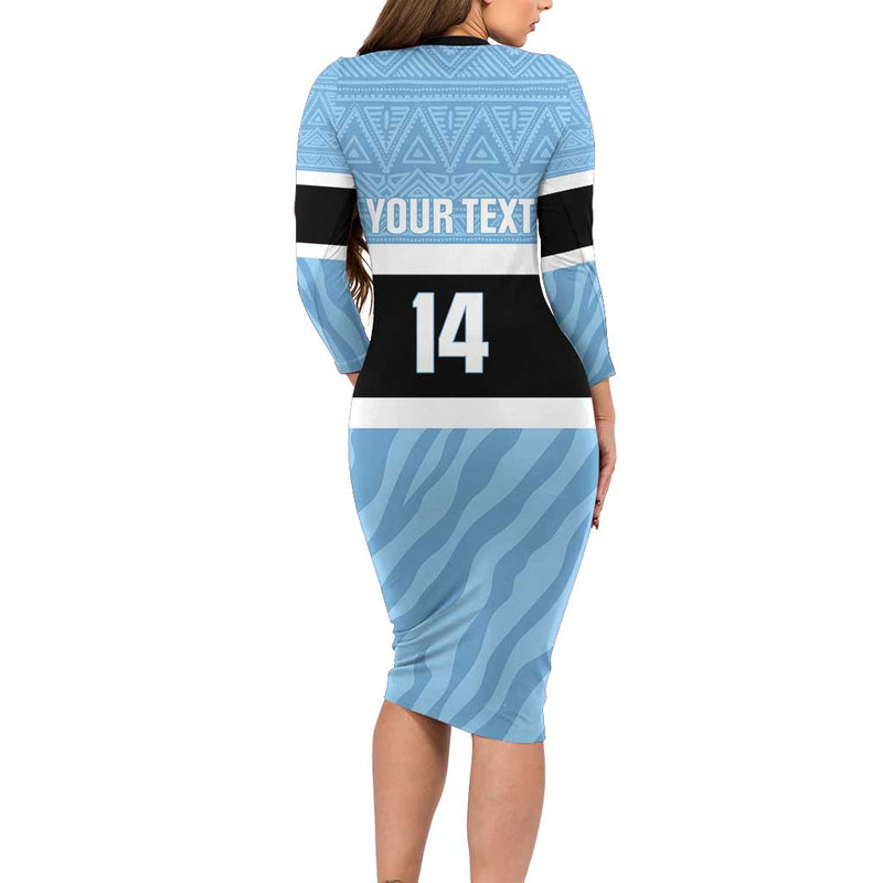 Custom Botswana Cricket Go Baggy Blues Zebra Mascot Long Sleeve Bodycon Dress