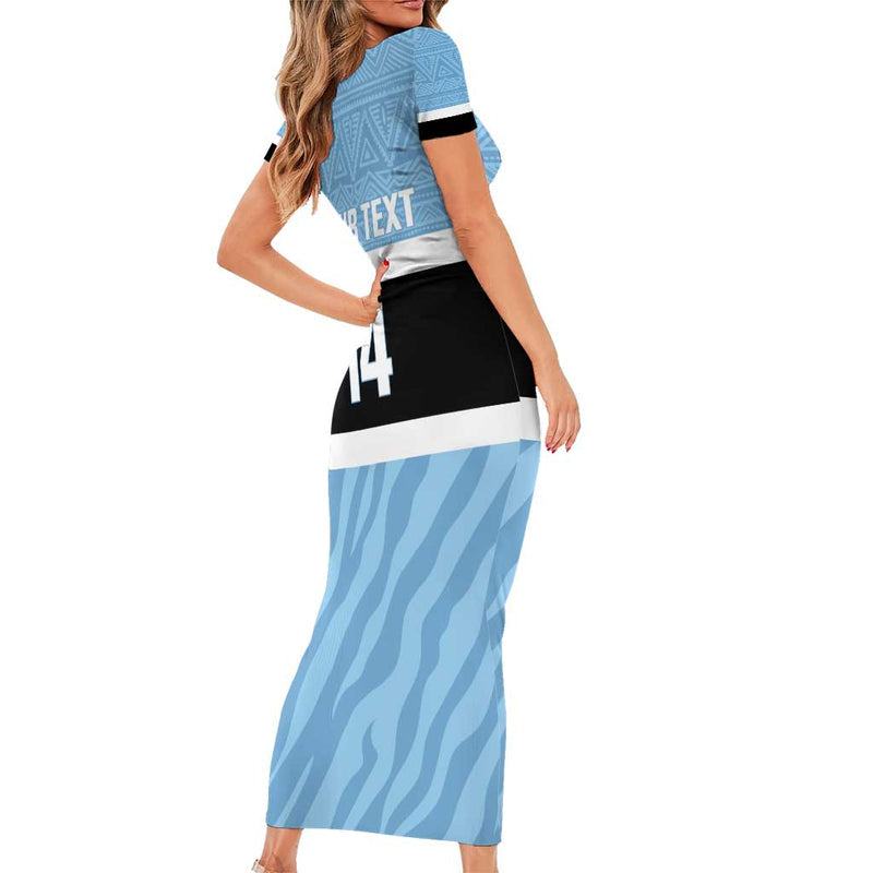 Custom Botswana Cricket Go Baggy Blues Zebra Mascot Short Sleeve Bodycon Dress