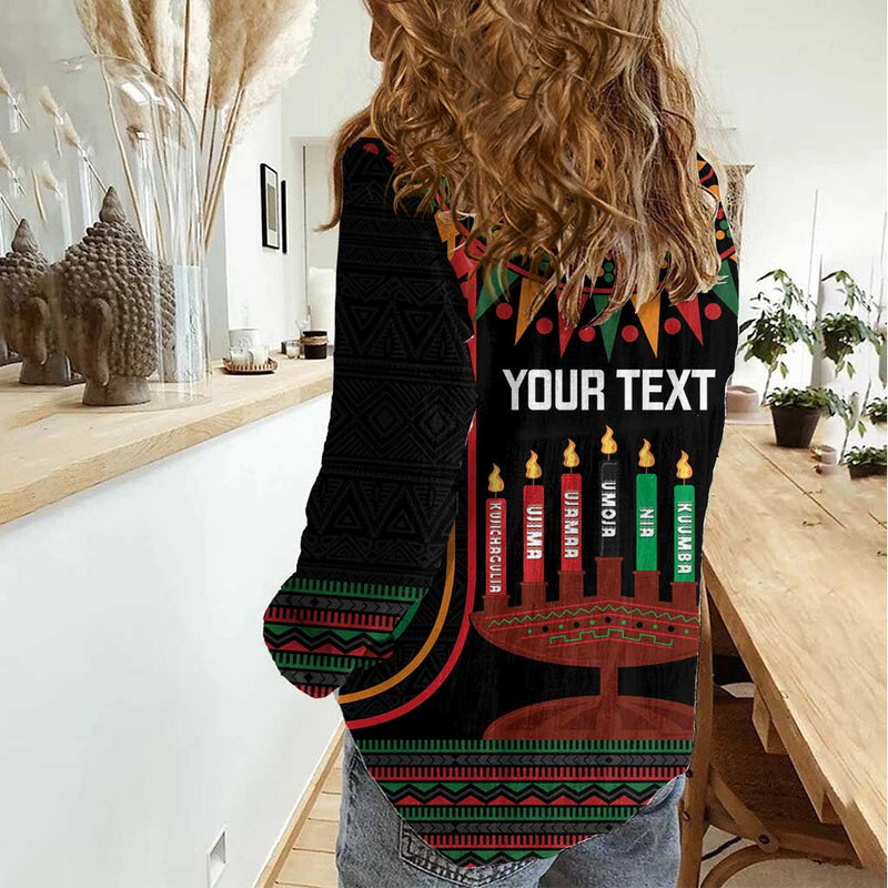 African-American Kwanzaa Kinara Candles African Pattern Women Casual Shirt