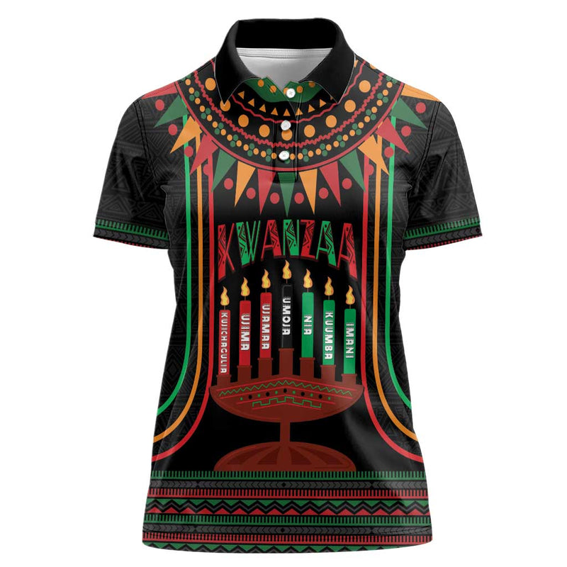 African-American Kwanzaa Kinara Candles African Pattern Women Polo Shirt