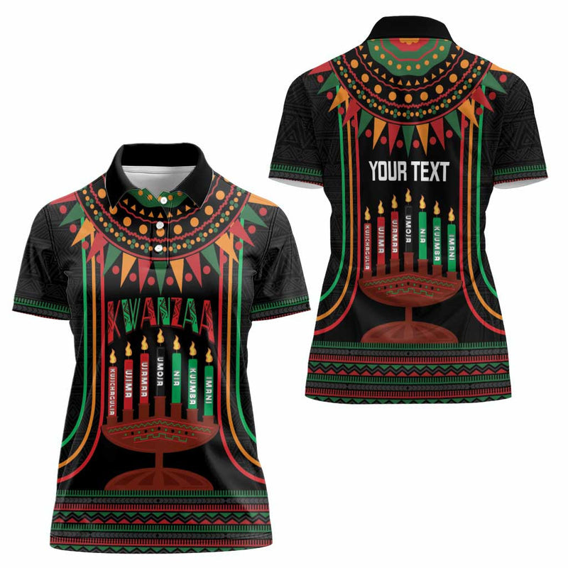 African-American Kwanzaa Kinara Candles African Pattern Women Polo Shirt