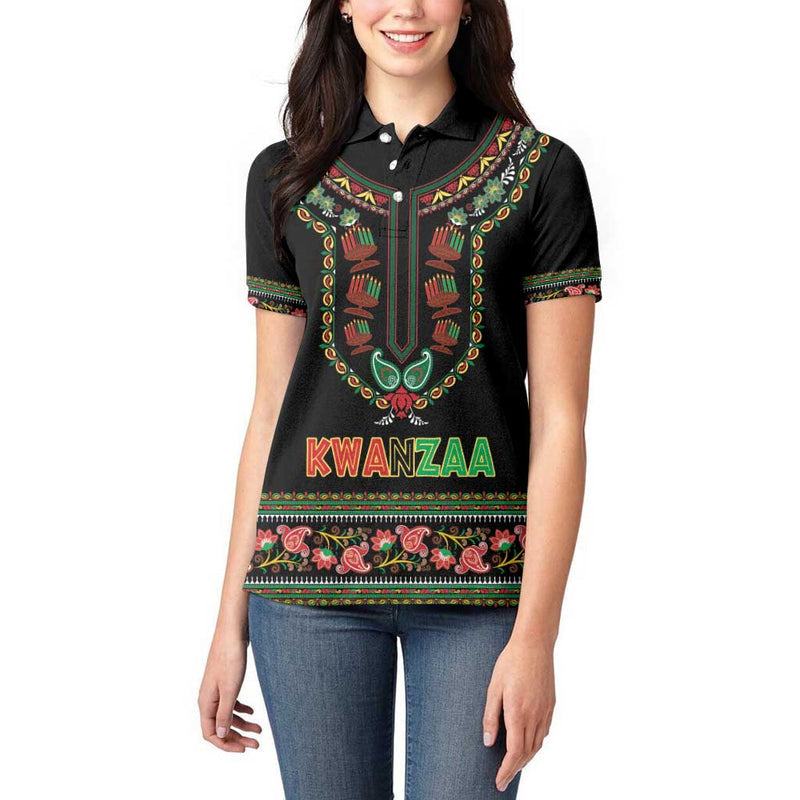 African-American Kwanzaa Dashiki Mix Paisley Pattern Women Polo Shirt