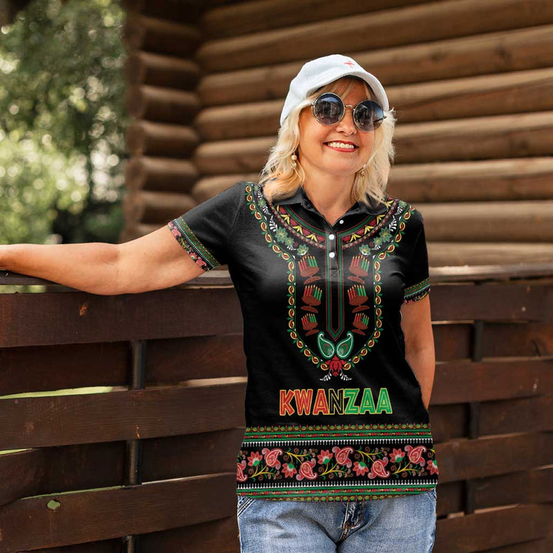 African-American Kwanzaa Dashiki Mix Paisley Pattern Women Polo Shirt