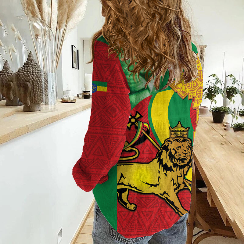Ethiopia National Day Ethiopia Lion of Judah African Pattern Women Casual Shirt