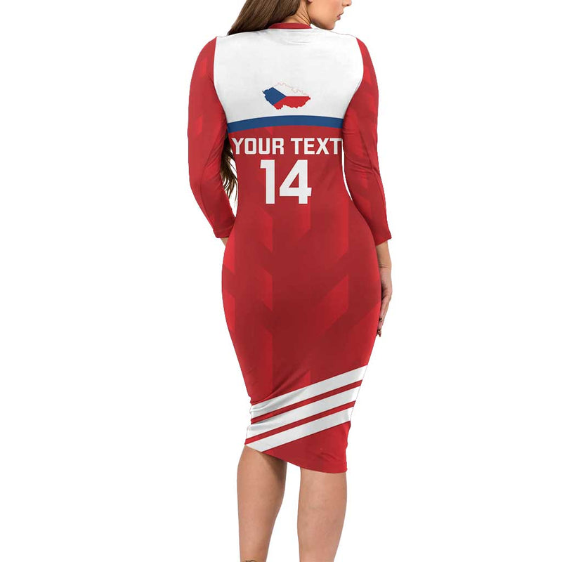 Custom Czech Republic Football Go Czechia - Sporty Style Long Sleeve Bodycon Dress