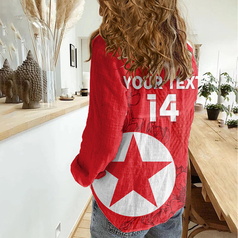 Custom North Korea Football 2024 Go Eastern Azaleas Magnolia Flowers Women Casual Shirt