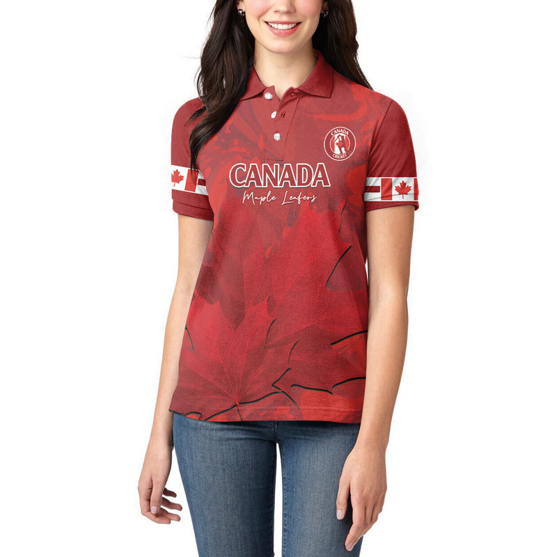 Custom Canada Cricket 2024 Maple Leaf Go Champions Women Polo Shirt