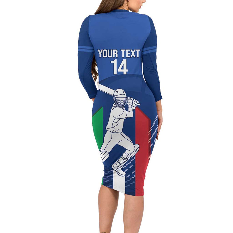 Custom Italy Cricket Go Gli Azzurri Long Sleeve Bodycon Dress