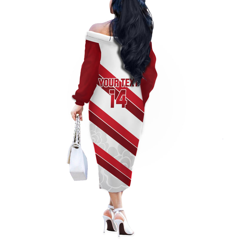 Custom England Rugby 2024 Go Champions Red Rose Sporty Version Off The Shoulder Long Sleeve Dress