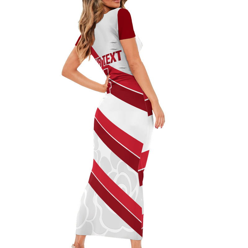 Custom England Rugby 2024 Go Champions Red Rose Sporty Version Short Sleeve Bodycon Dress