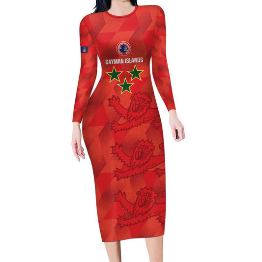 Custom Cayman Islands Football 2025 Go Champions Long Sleeve Bodycon Dress