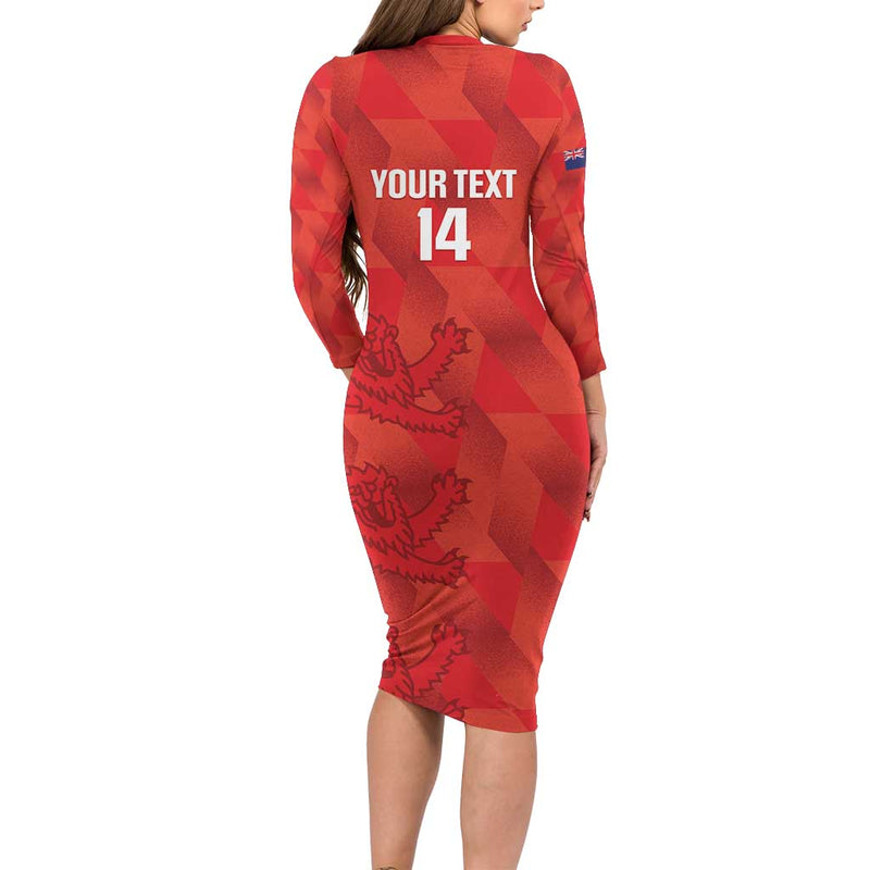 Custom Cayman Islands Football 2025 Go Champions Long Sleeve Bodycon Dress