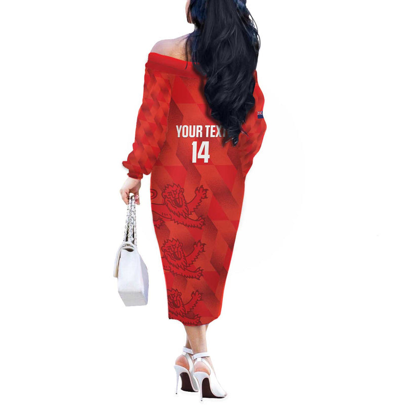 Custom Cayman Islands Football 2025 Go Champions Off The Shoulder Long Sleeve Dress