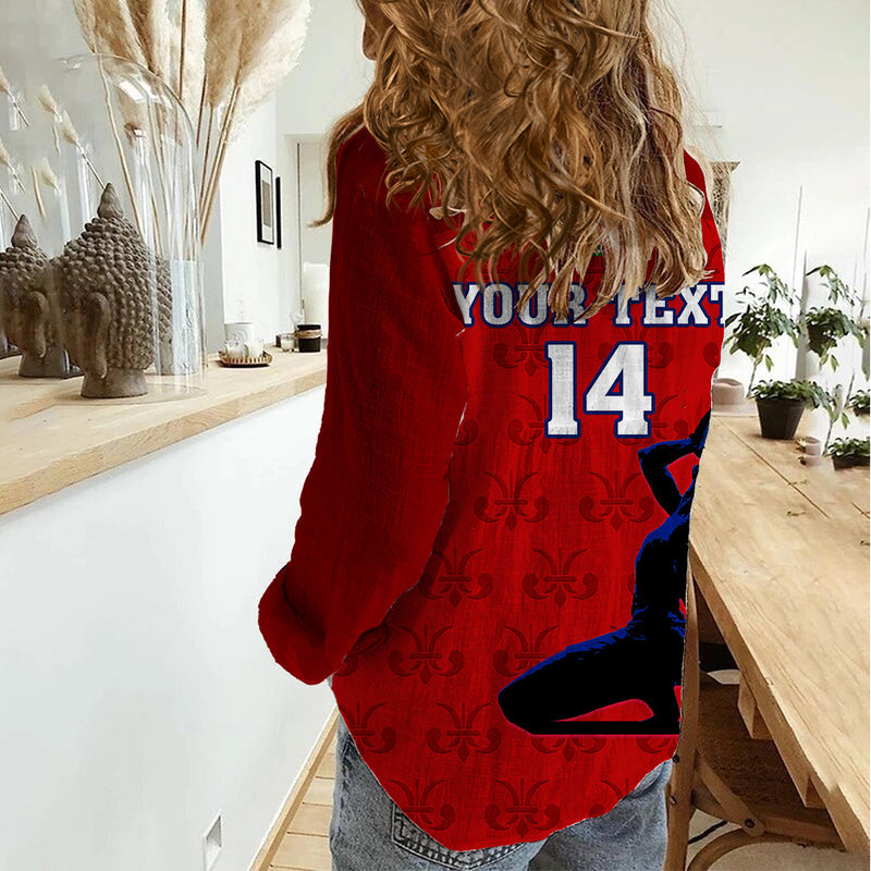 Custom Haiti Football Les Grenadieres 2023 World Cup Red Version Women Casual Shirt