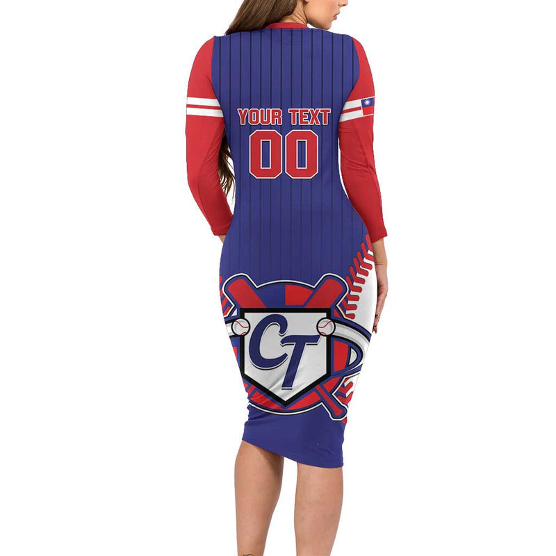 Custom Chinese Taipei Go Taiwanese - Baseball Style Long Sleeve Bodycon Dress