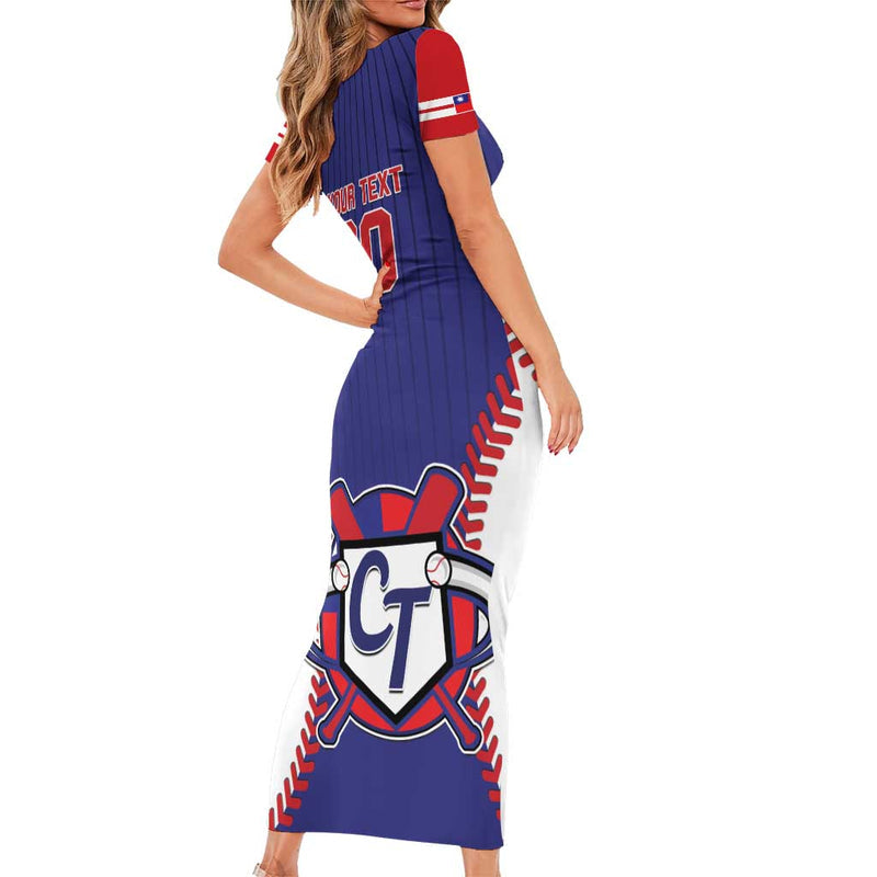 Custom Chinese Taipei Go Taiwanese - Baseball Style Short Sleeve Bodycon Dress