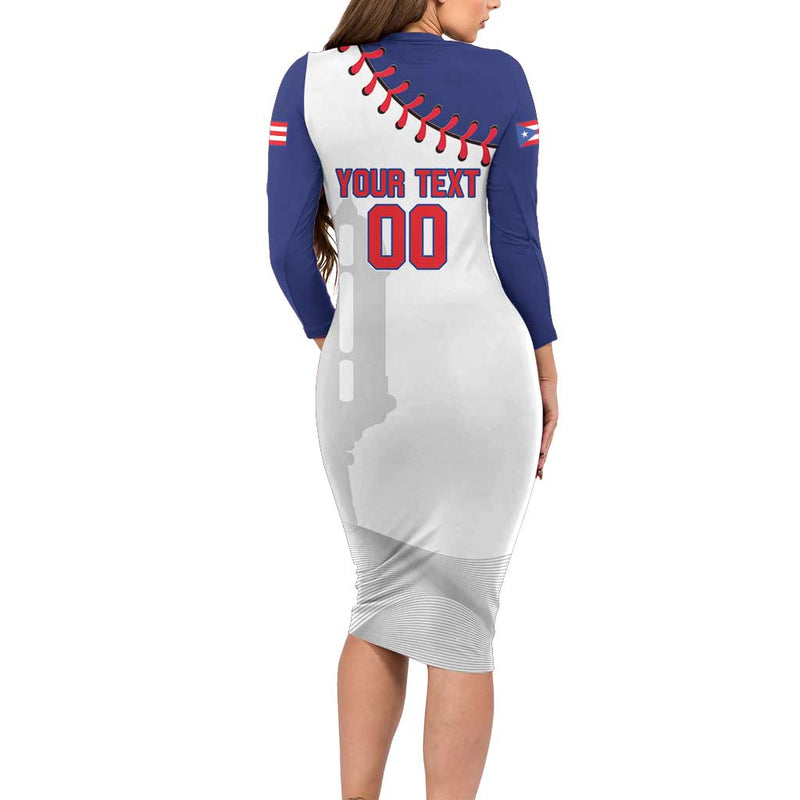 Custom Baseball Puerto Rico Coqui Mascot - Dynamic Style Long Sleeve Bodycon Dress