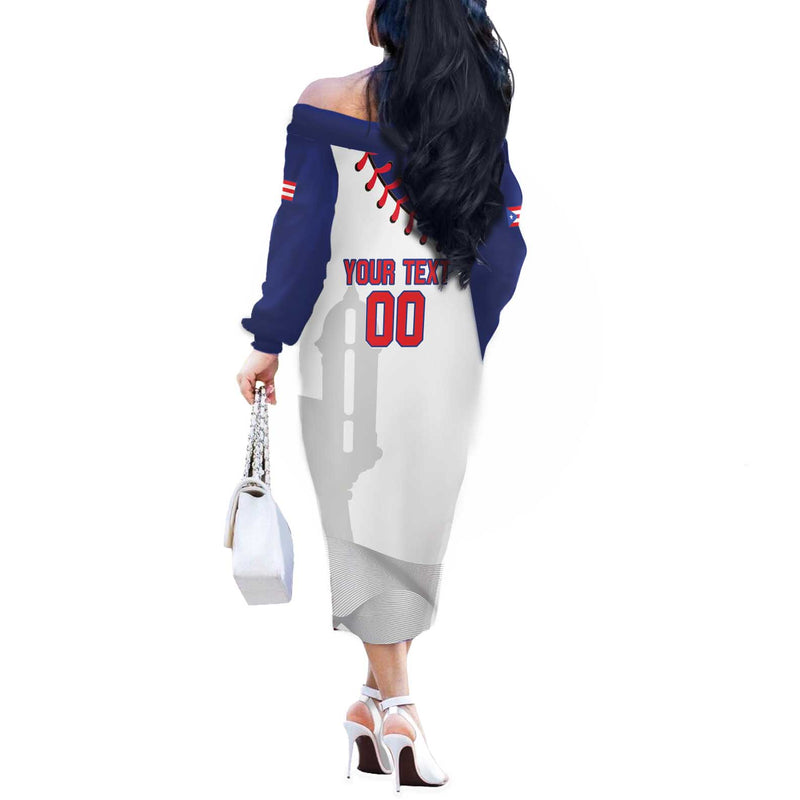 Custom Baseball Puerto Rico Coqui Mascot - Dynamic Style Off The Shoulder Long Sleeve Dress