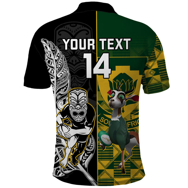 Custom South Africa And Aotearoa Rugby 2023 Springboks Kente Combine All Black Maori Fern Polo Shirt