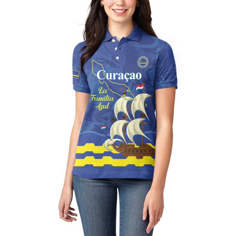 Custom Curacao Football La Familia Azul Women Polo Shirt