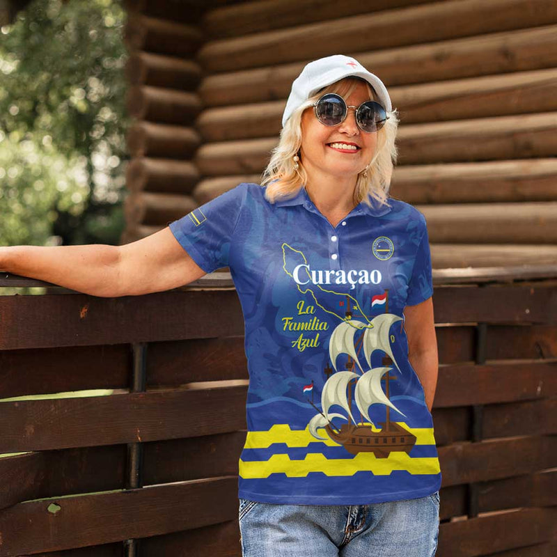 Custom Curacao Football La Familia Azul Women Polo Shirt