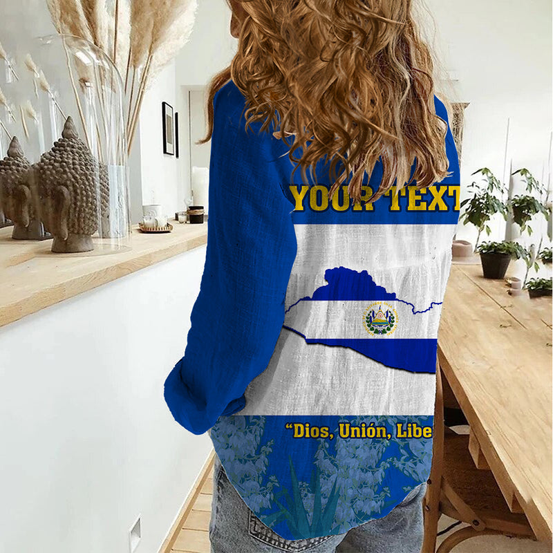 Custom El Salvador Coat Of Arms Mix Flor De Izote Women Casual Shirt
