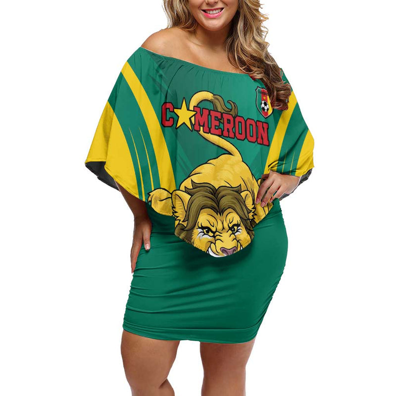 Custom Cameroon Football Go Indomitable Lions Off Shoulder Short Dress