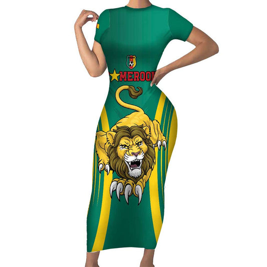 Custom Cameroon Football Go Indomitable Lions Short Sleeve Bodycon Dress
