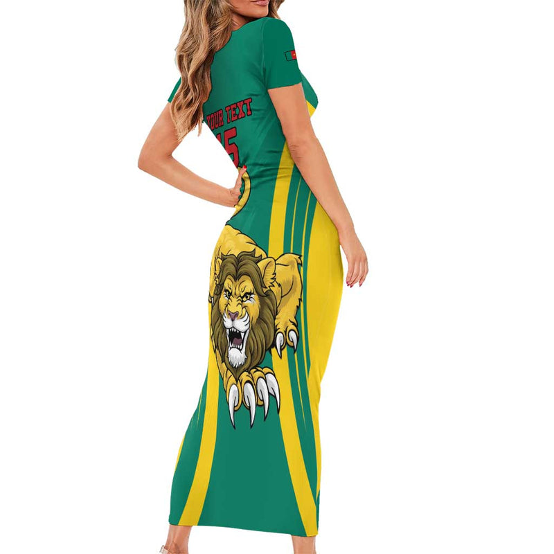 Custom Cameroon Football Go Indomitable Lions Short Sleeve Bodycon Dress
