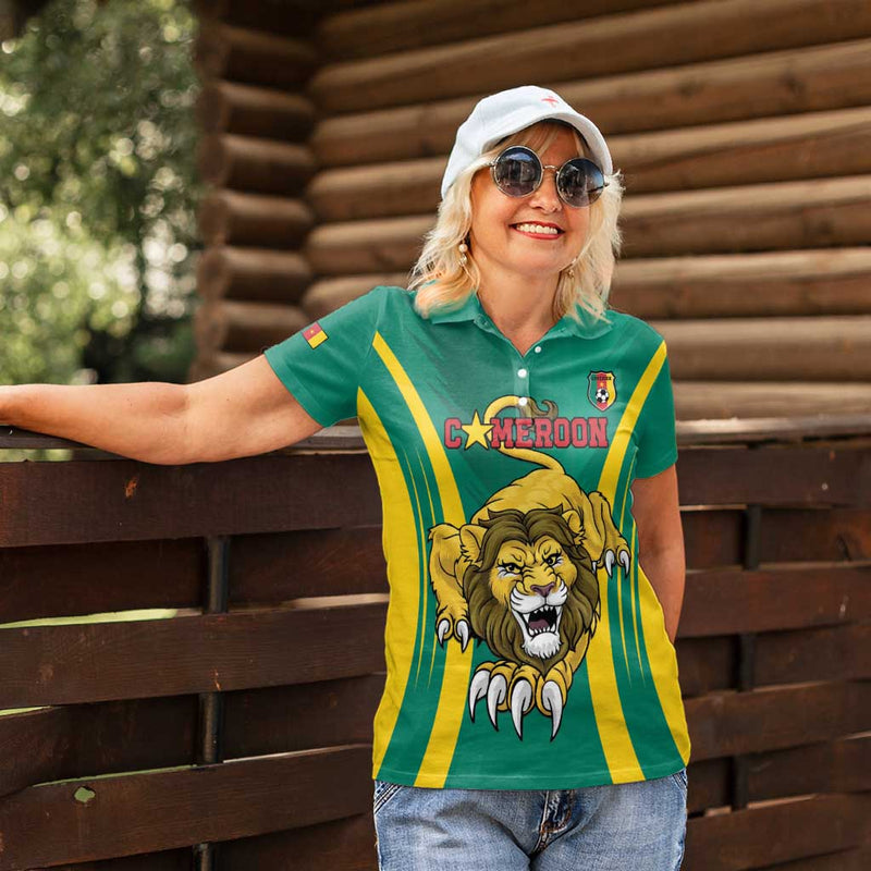Custom Cameroon Football Go Indomitable Lions Women Polo Shirt