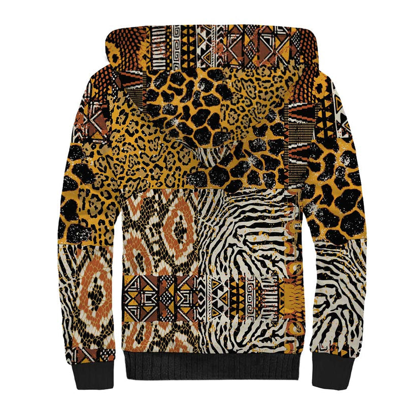 African Tribal Pattern With Wild Animal Skins Sherpa Hoodie