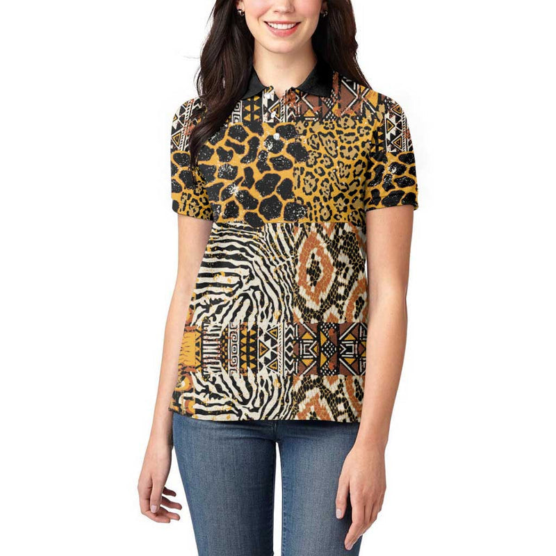 African Tribal Pattern With Wild Animal Skins Women Polo Shirt